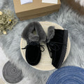 Black Fluffy Cuff Lace-Up Ankle Boots — New Arrival | In Stock