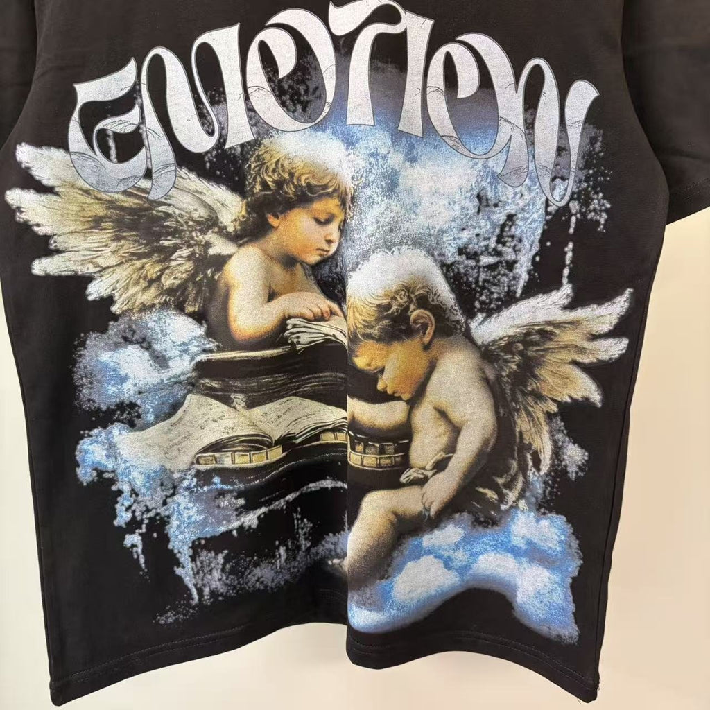 MIXED EMOTION Black Cherub Abstract Graphic T-Shirt