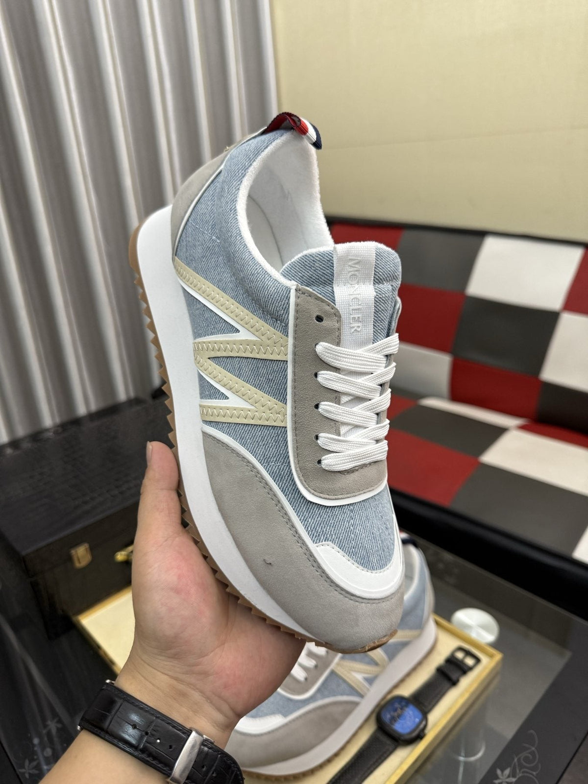 Moncler Men's Light Blue Panel Low-Top Sneakers